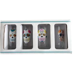 Paper Source Sugar Skull Glasses Set of Four 8 oz Dia de los Muertos Tumbler New